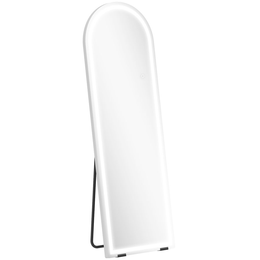 HOMCOM Stand-Ganzkörperspiegel mit Beleuchtung, 150x50 cm, gebogener rahmenloser Ganzkörperspiegel, Farbe und Helligkeit einstellbar, Speicherfunktion, freistehend, angelehnt und wandmontierbar, Transparent   Aosom von HOMCOM