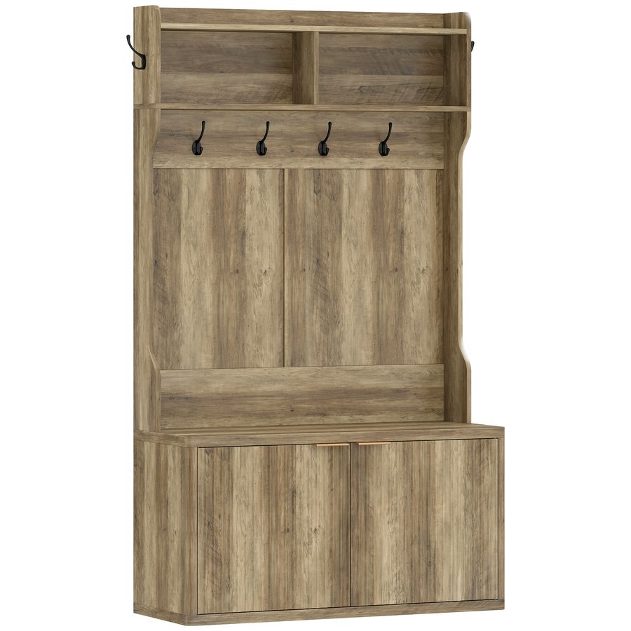 HOMCOM Garderobe mit Schuhschrank, Flurgarderobe mit 2 Türen, offene Regale, 6 Haken, für Flur, Schlafzimmer, Wohnzimmer, moderner Stil, 100x38x172 cm, Eiche   Aosom von HOMCOM