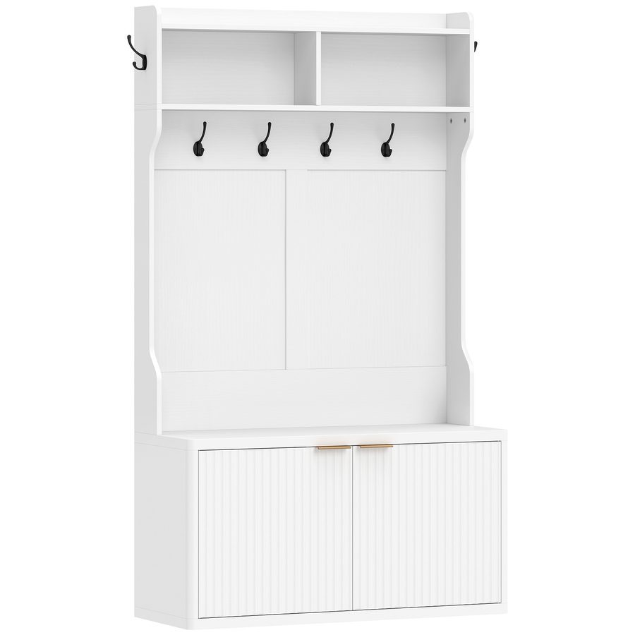HOMCOM Garderobe mit Schuhaufbewahrung, Garderobe für Diele mit 2 Türen, offene Regale, 6 Haken, für Flur, Schlafzimmer, Wohnzimmer, moderner Stil, 100x38x172 cm, Weiß   Aosom von HOMCOM