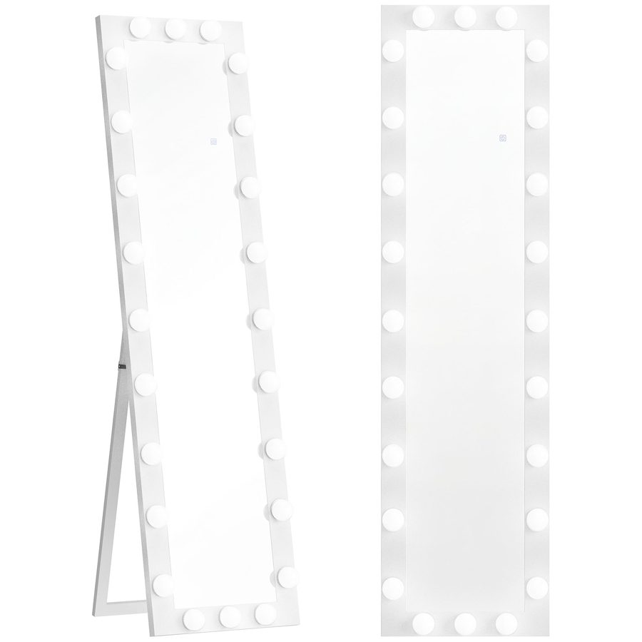 HOMCOM Ganzkörperspiegel 150 x 40 cm LED Standspiegel mit 24 Glühbirnen 3 Lichtfarbe dimmbar Wandspiegel mit Touch-Schalter, Memory-Funktion anlehnbar Spiegel für Schlafzimmer Wohnzimmer Weiß   Aosom von HOMCOM