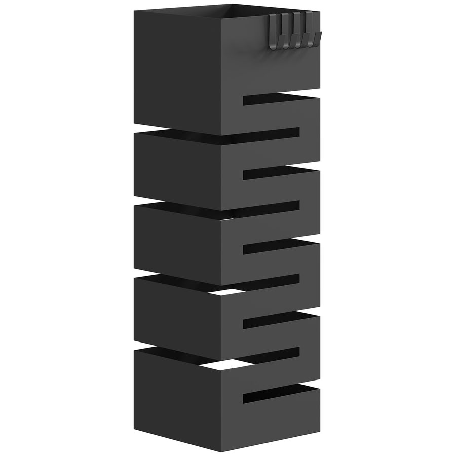 HOMCOM Regenschirmständer aus Metall, Quadratisch Schirmständer, Schirmhalter mit herausnehmbare Wasserauffangschale und 4 Haken, für Eingangsbereich, 15,5 x 15,5 x 49 cm, Schwarz   Aosom von HOMCOM