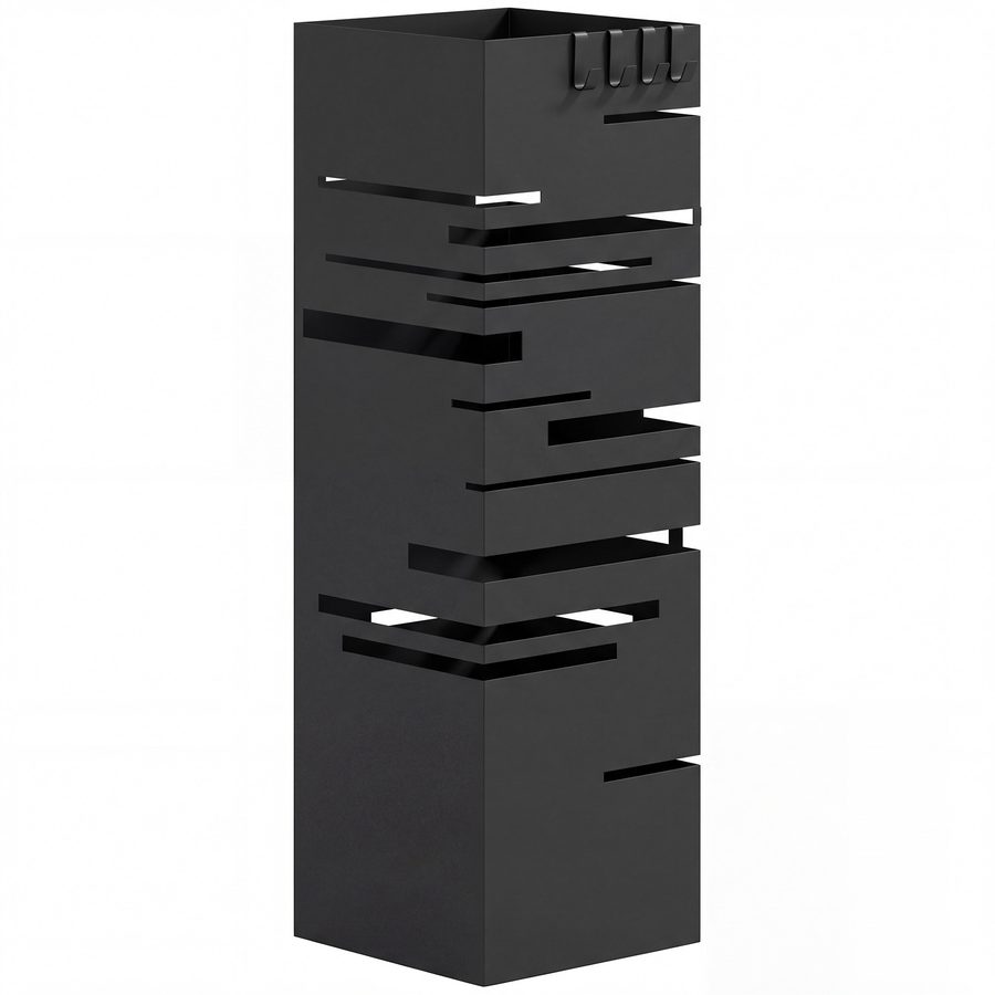HOMCOM Regenschirmständer aus Metall Schirmständer mit Abnehmbarer Wasserauffangschale und 4 Haken, für Hauseingang, 15,5 x 15,5 x 49 cm, Schwarz   Aosom von HOMCOM