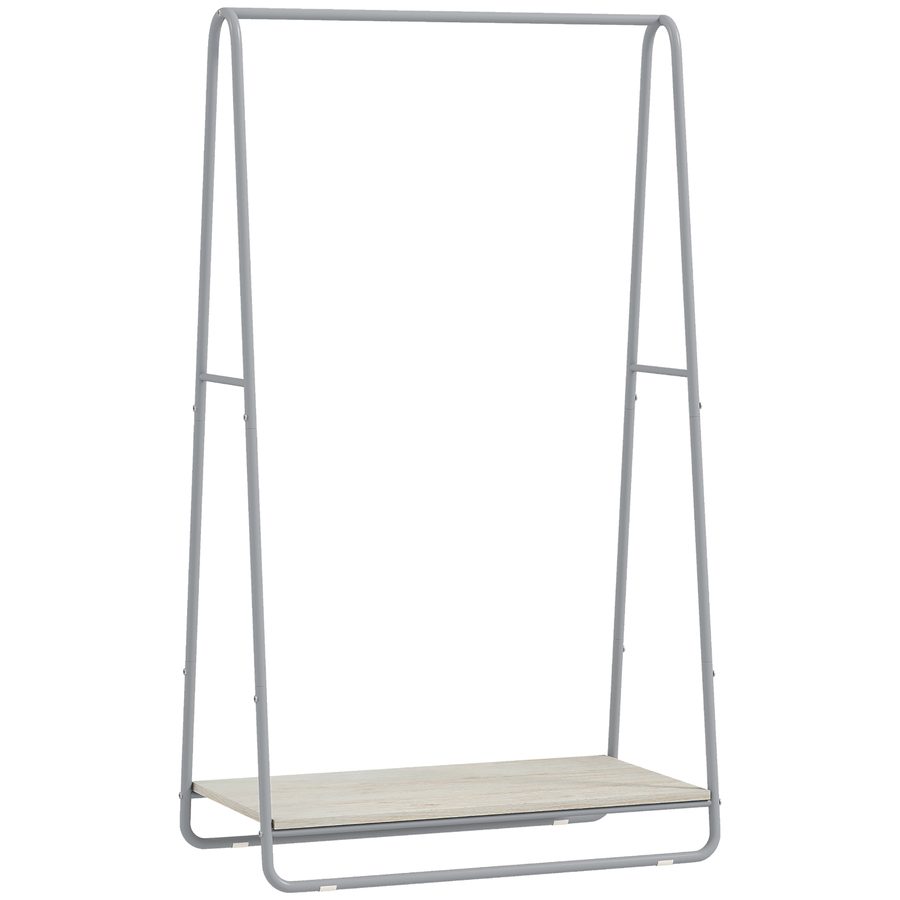 HOMCOM 3-in-1 Garderobe mit Schuhregal, Flurgarderobe mit Schuhablage, obere und seitliche Stangen, Metallgestell für Eingangsbereich, Schlafzimmer, Wohnzimmer, Natur und Grau   Aosom von HOMCOM