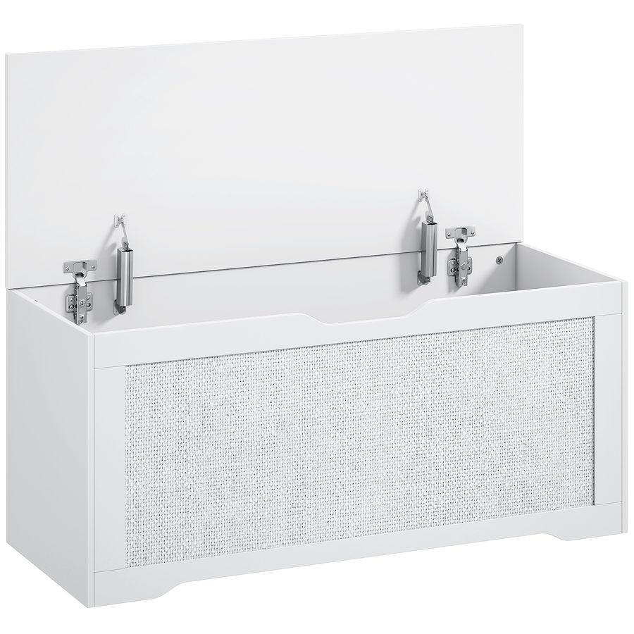 HOMCOM Stauraumtruhe 108L, Aufbewahrungsbank mit Rattan-Front, Klappdeckel, Stützarme, grifflose Optik, für Diele, Flur, Schlafzimmer, Wohnzimmer, 80x40x45 cm, Weiß   Aosom von HOMCOM