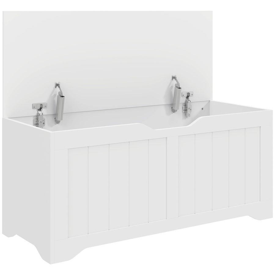 HOMCOM Aufbewahrungsbank 108L mit 2 Sicherheits-Scharniere, grifflose Truhe für Wohnzimmer & Eingangsbereich, moderne Sitzbank, 80x40x45 cm, Weiß   Aosom von HOMCOM