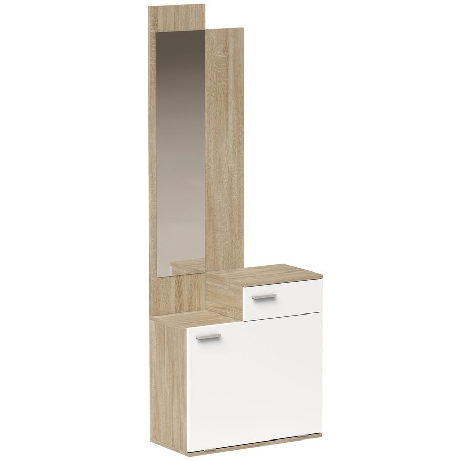 HOMCOM Garderobe mit Spiegel und Klappschuhschrank, 2-teiliges Garderobenmöbel mit Sitzbank, Schublade, Ablagetisch für Flur, 61x30x170 cm, Weiß   Aosom von HOMCOM