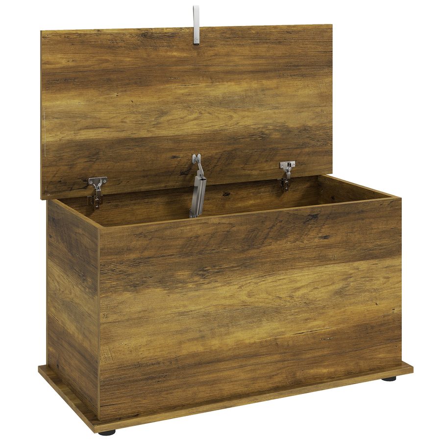 HOMCOM Aufbewahrungsbank mit klappbarem Deckel und Sicherheitscharnieren, Schuhbank, Möbel für Eingangsbereich, Flur, Schlafzimmer, Wohnzimmer, 80 x 40 x 45 cm, Braun   Aosom von HOMCOM