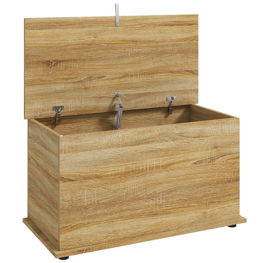 HOMCOM Aufbewahrungsbank, Aufbewahrungsbank mit klappbarem Deckel und Sicherheits-Scharniere, Schuhbank, Möbel für Diele, Flur, Schlafzimmer, Wohnzimmer, 80 x 40 x 45 cm, Naturholzoptik   Aosom von HOMCOM