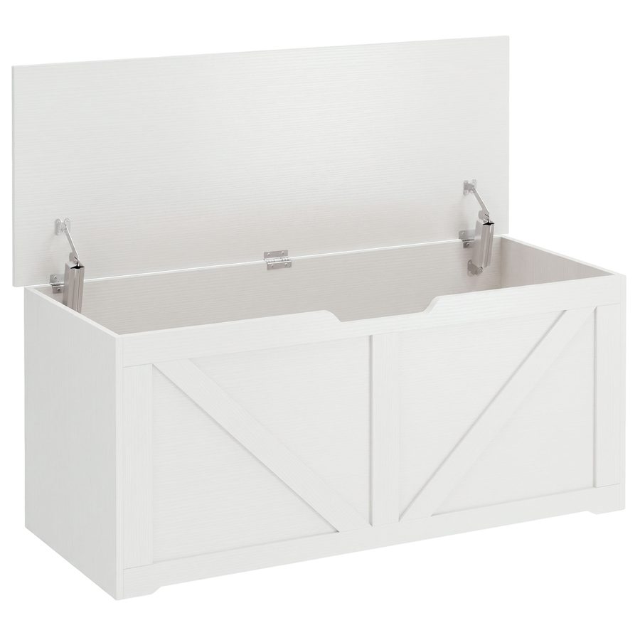 HOMCOM Truhenbank 127L für Innen mit 2 Sicherheits-Scharnieren und U-Öffnung, Aufbewahrungs-Truhe für Wohnzimmer & Flur, Sitzbank, 100x40x45 cm, Weiß mit Holzoptik   Aosom von HOMCOM