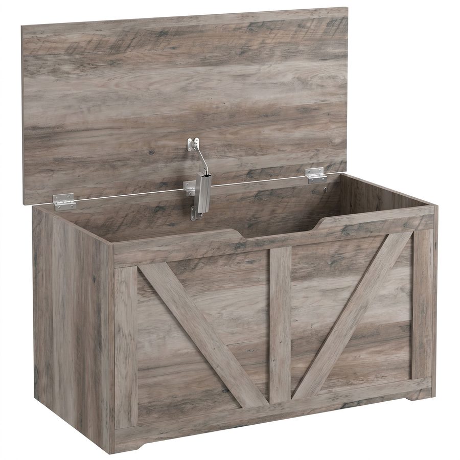 HOMCOM Aufbewahrungstruhe, Aufbewahrungsbank mit klappbarem Deckel und Sicherheitscharnieren, rustikaler Stil, Möbel für Eingangsbereich, Flur, Schlafzimmer, Wohnzimmer, 80 x 40 x 45 cm, grau   Aosom von HOMCOM