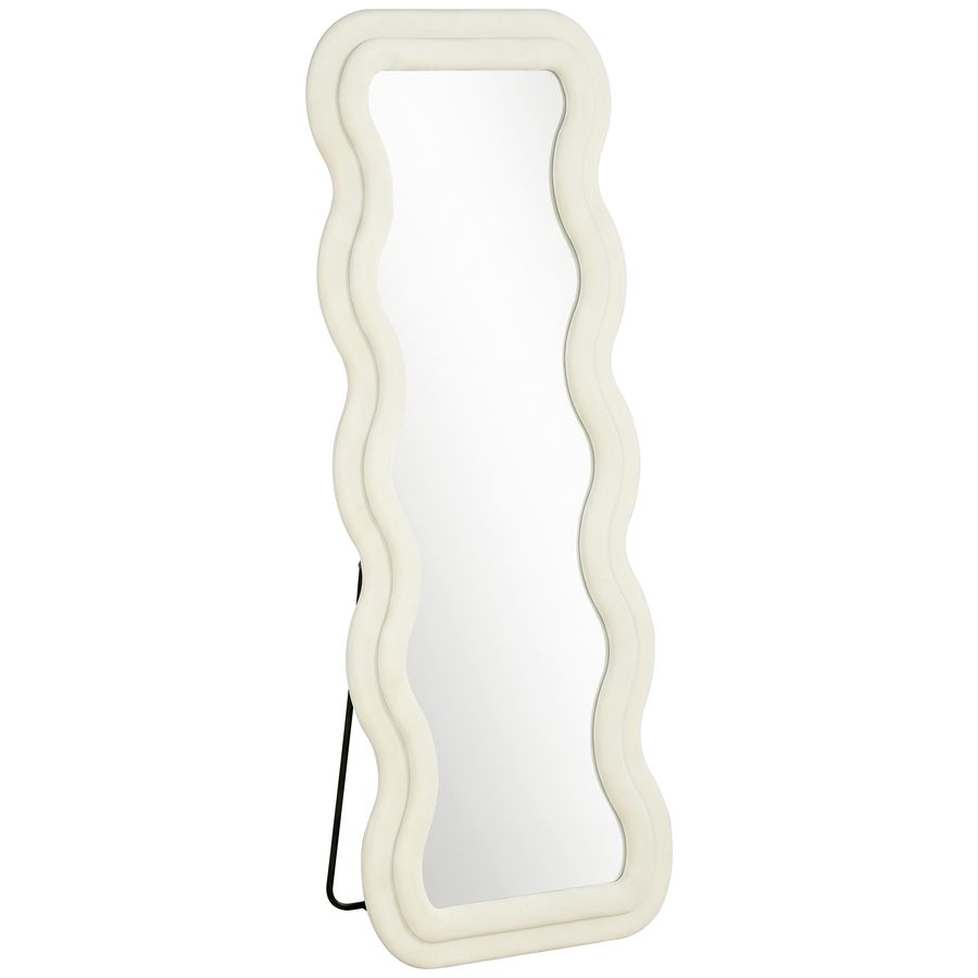 HOMCOM Standspiegel mit wellenförmigem Samtrahmen, 160 x 60 cm Wand- und freistehender Ganzkörperspiegel aus gehärtetem Glas, modern für Schlafzimmer, Wohnzimmer, Eingangsbereich, Creme   Aosom von HOMCOM