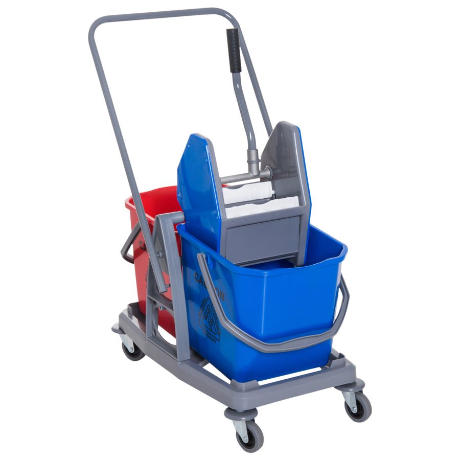 HOMCOM Putzwagen  Reinigungswagen mit 2 Eimern & 4 Rollen, Metall/PP, Blau/Rot, 73x45x92cm für effiziente Sauberkeit  Aosom