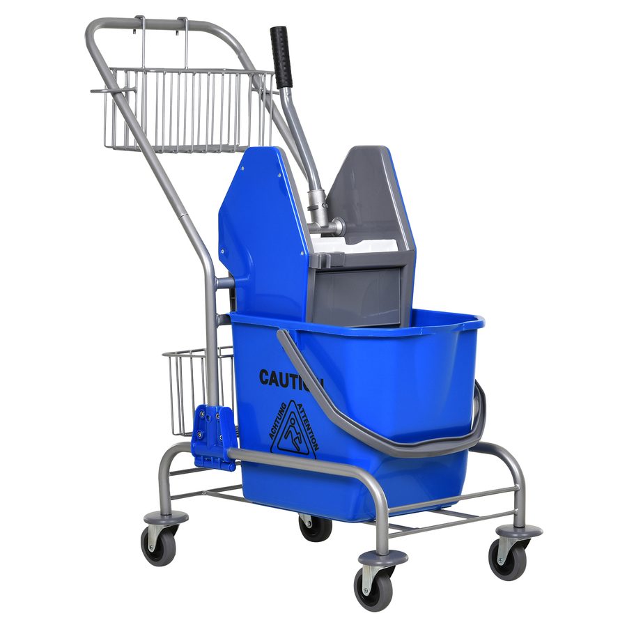 HOMCOM Reinigungswagen Haushaltswagen professionelle Backenpresse Eimer 26 L + Aufbewahrungskorb Blau 73L x 45B x 95H cm   Aosom von HOMCOM
