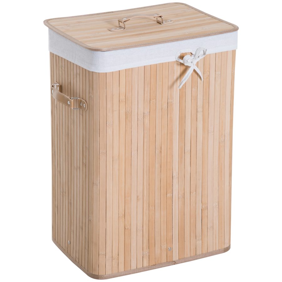 HOMCOM Wäschekorb Wäschebox mit Deckel 72L faltbar Segeltuchsack aus Bambus Natur 40 x 30 x 60 cm ideal für Wäschesammlung   Aosom.de von HOMCOM