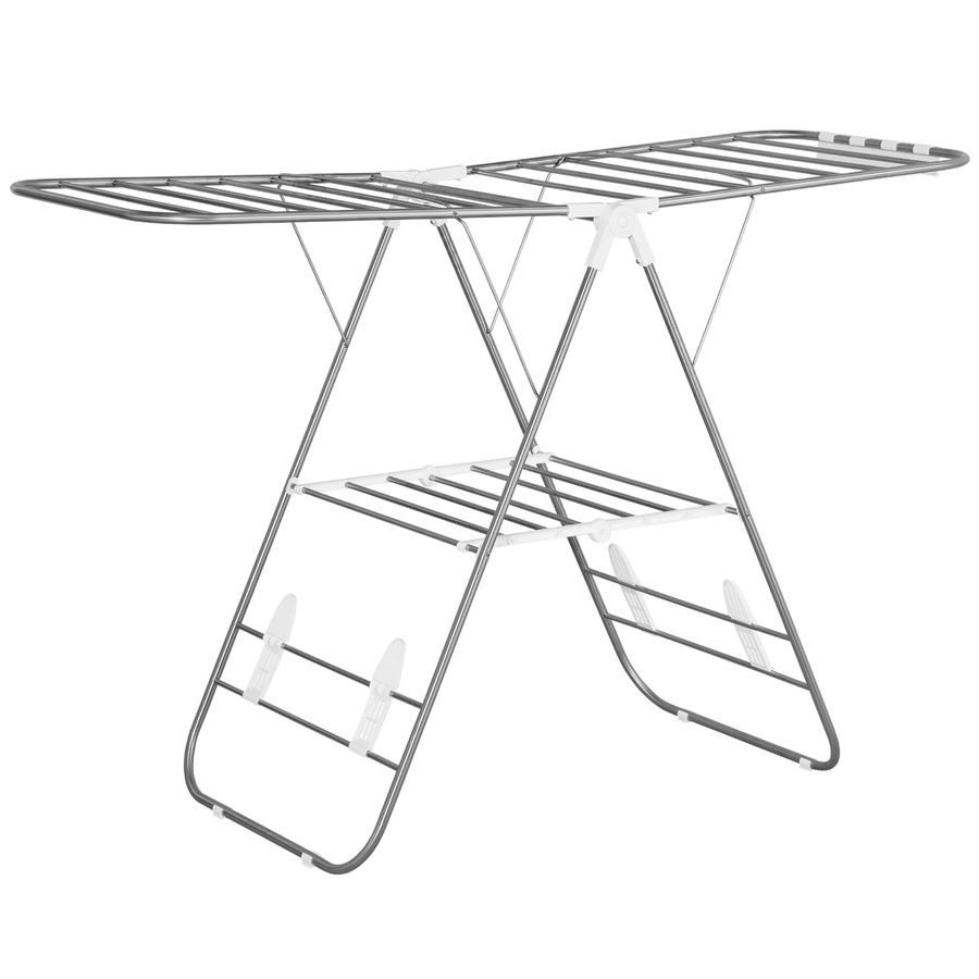 HOMCOM Wäscheständer faltbar & tragbar Flügeltrockner mit Teleskopstangen aus Edelstahl und Kunststoff in Silber und Weiß 146x60,5x98cm   Aosom.de von HOMCOM