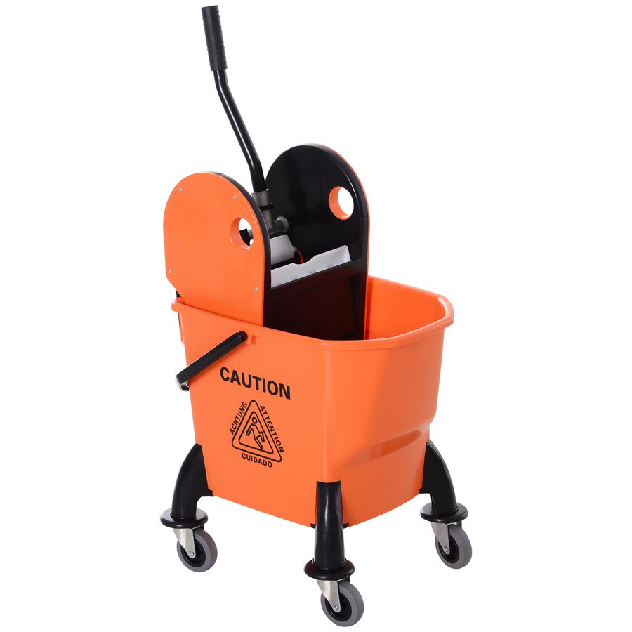 HOMCOM Putzwagen Reinigungswagen mit Wringer 26 Liter Putzeimer Fahreimer Wischwagen, Haken für Mopp Haushaltswagen mit 4 Rollen Orange   Aosom von HOMCOM