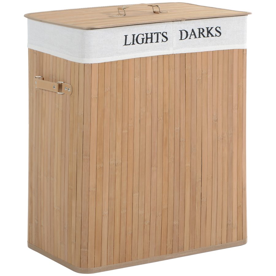HOMCOM Wäschekorb 100L Wäschebox mit Deckel, Segeltuchsack aus Bambus, Natur, 52x32x63cm, ideal für Wäschesammlung   Aosom.de von HOMCOM
