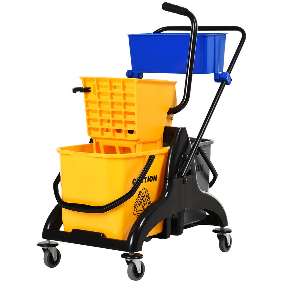 HOMCOM Haushaltswagen Reinigungswagen professioneller Reinigungswagen seitlicher Auswringmechanismus Eimer 26 L + Aufbewahrungskorb 78 x 45 x 95 cm Gelb   Aosom von HOMCOM