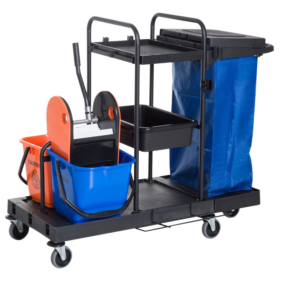 HOMCOM Reinigungswagen  Putzwagen mit 4 Rollen, Systemwagen für professionelle Reinigung, Schwarz/Blau/Orange, 111x63,3x103cm  Aosom von HOMCOM