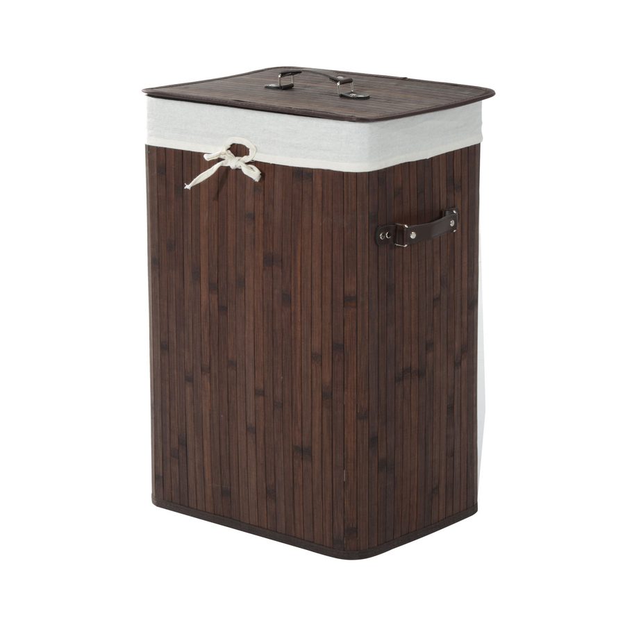 HOMCOM Wäschekorb mit Deckel 72L faltbarer Wäschesammler waschbarer Wäschesack aus Bambus mit Griffen Dunkelbraun 40x30x60cm   Aosom.de von HOMCOM