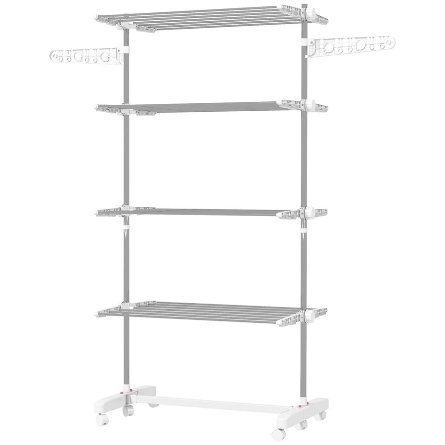 HOMCOM mobiler Wäscheständer, 142 x 55 x 172 cm, klappbar (4 Ebenen) , mit Rollen, Abschließfunktion, Seitenflügel, ABS, Weiß   Aosom von HOMCOM