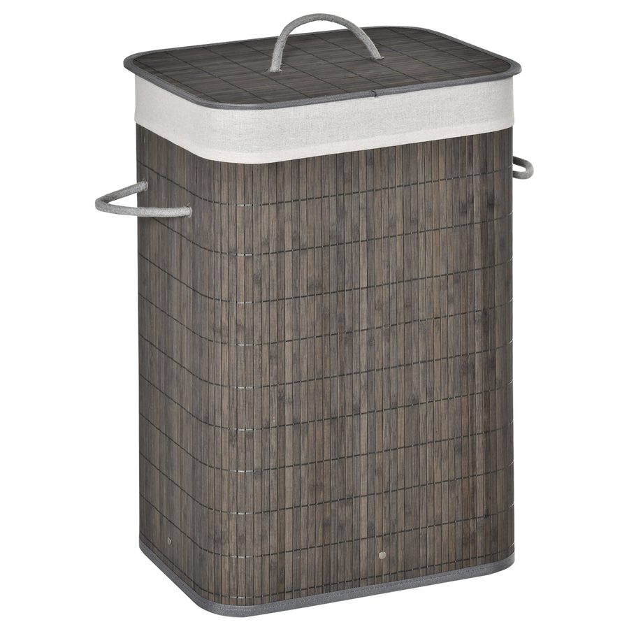 HOMCOM Bambus Wäschekorb schmal mit Deckel 83L Wäschesammler mit Griffen, herausnehmbarer Wäschesack, Laundry Baskets Wäschesortierer für Waschküche Badezimmer Schlafzimmer Grau   Aosom von HOMCOM