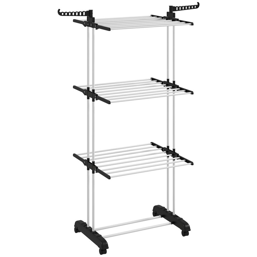 HOMCOM Wäscheständer Turmwäscheständer mit Rollen 4 Ebenen ausziehbar Standtrockner Schwarz 73 x 45,5 x 177cm für platzsparendes Trocknen   Aosom.de von HOMCOM