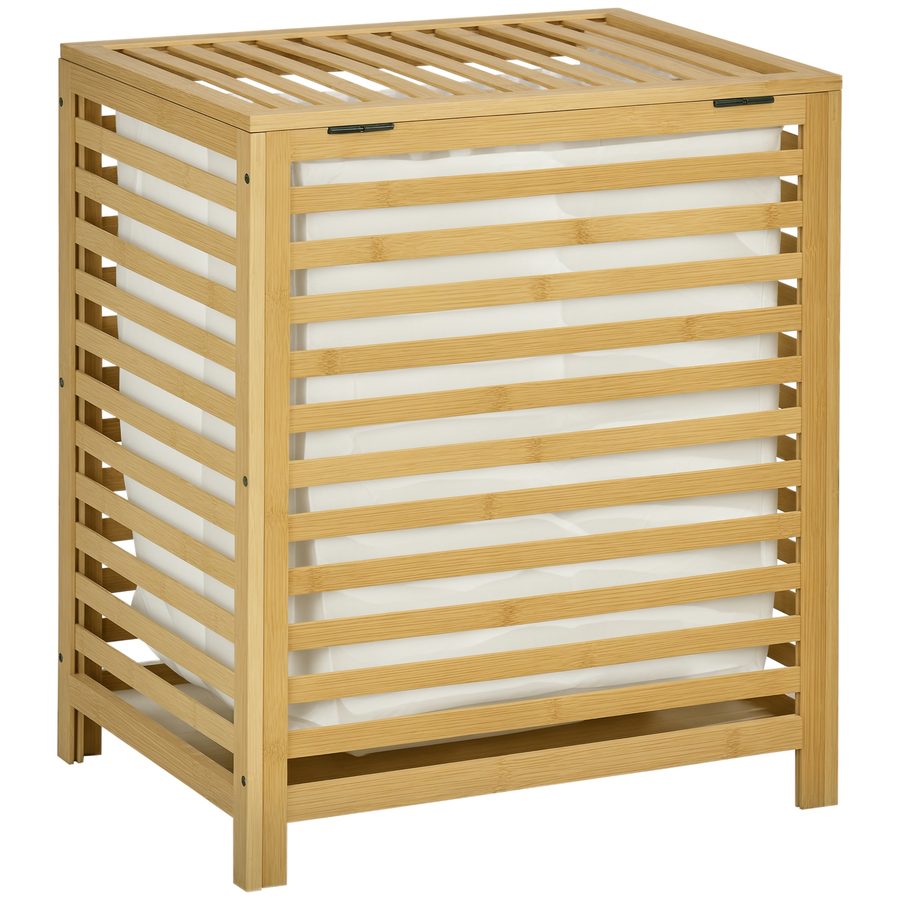 HOMCOM Wäschekorb 55L Bambus Wäschetruhe mit Deckel und entnehmbarem Wäschesack für Schlafzimmer und Bad 50x36x60cm Natur   Aosom.de von HOMCOM