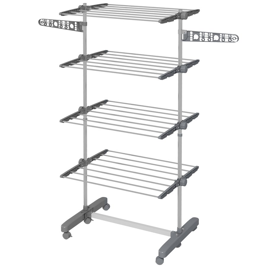 HOMCOM Wäscheständer mit Rollen Wäschetrockner Turm, Standtrockner mit Klappbarem Flügel, Wäscheturm für Indoor, Outdoor, Stahl   Aosom von HOMCOM