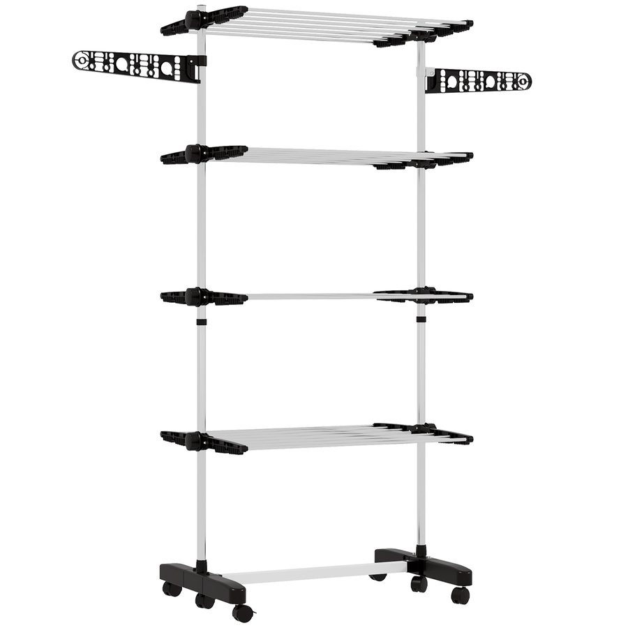 HOMCOM Wäscheständer mit Rollen Wäschetrockner Turm, Standtrockner mit Klappbarem Flügel, Wäscheturm für Indoor, Outdoor, Stahl 142 x 55 x 172 cm, Schwarz   Aosom von HOMCOM