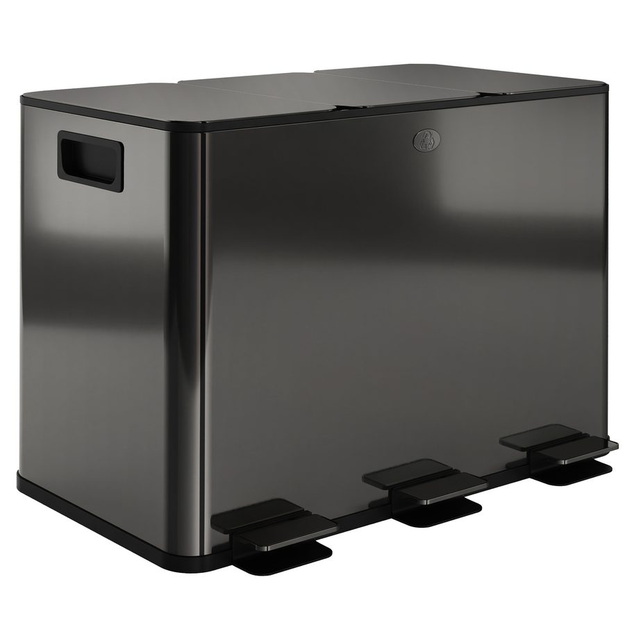 HOMCOM Mülleimer 3 x 15L Abfalleimer aus Edelstahl Mülltrennsystem mit Softclose Deckel und Herausnehmbare Inneneimer, Treteimer mit Deodorant-Fächern für Wohnzimmer, Büro, Schwarz   Aosom von HOMCOM