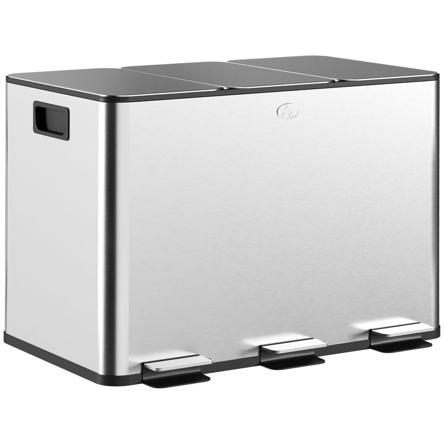 HOMCOM Mülleimer Küche 3 x 10 L Treteimer mit Softclose-Deckel und Pedal Mülltrennsystem 3 Fächer inkl. Inneneimer Abfalleimer Abfallsammler, Edelstahl, Silber, 49,6 x 34,5 x 38,6 cm   Aosom von HOMCOM