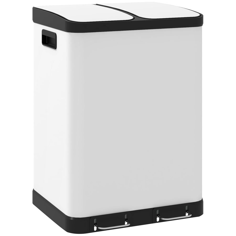 HOMCOM Mülleimer Küche 2 x 30L Mülltrennsystem mit 2 Fächern, Abfalleimer Treteimer mit Softclose-Deckel, Herausnehmbare Inneneimer Metall Weiß   Aosom von HOMCOM