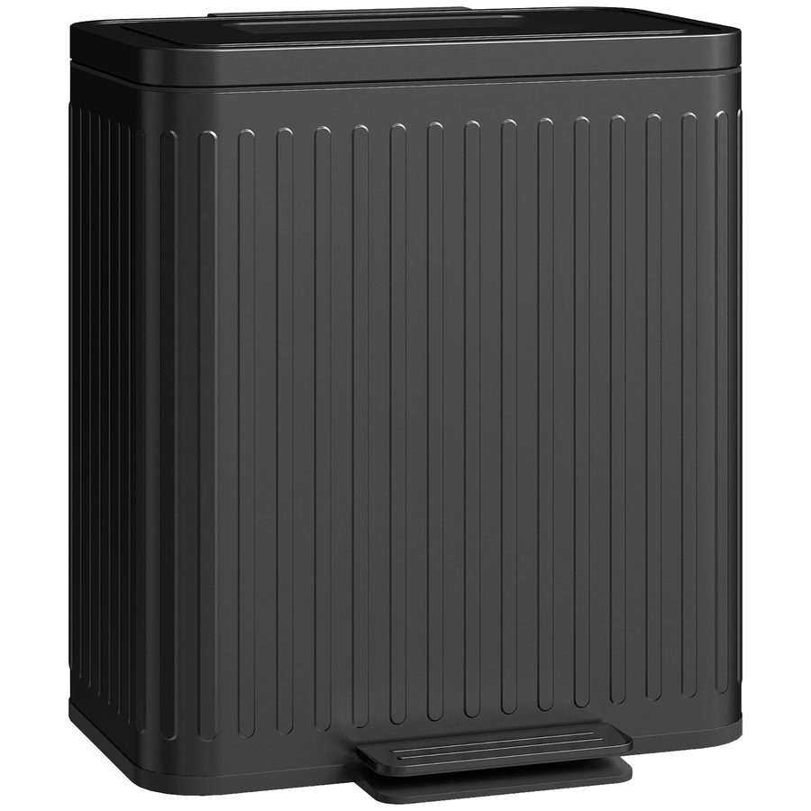 HOMCOM Mülleimer Küche 2 x 20 Liter Treteimer mit Abfallsortiersystem, Soft-Close-Deckel, Offenhaltefunktion, Pedal, Abfalleimer mit herausnehmbar Inneneimer, Schwarz, 45,5 x 36,5 x 51 cm   Aosom von HOMCOM