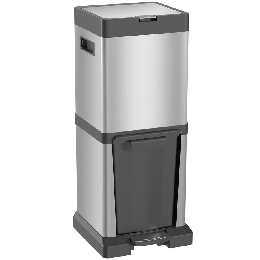 HOMCOM Mülleimer 20+14L Treteimer Abfalleimer mit Deckel Fußpedal Kippfach Müllbehälter mit herausnehmbare Inneneimer, Soft-Close-Funktion für Wohnzimmer Büro Edelstahl Silber 32,5 x 31,5 x 78 cm   Aosom von HOMCOM