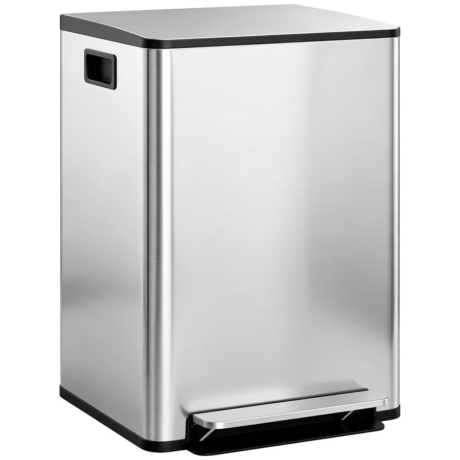 HOMCOM Mülleimer Küche 2x30 L Treteimer mit Softclose-Deckel Pedal Fingerabdruckfreie Edelstahl Mülltrennsystem mit 2 Fächer, recycelbare Abfälle, Abnehmbarer Inneneimer Silber, 47,7x37,5x66,8cm   Aosom von HOMCOM