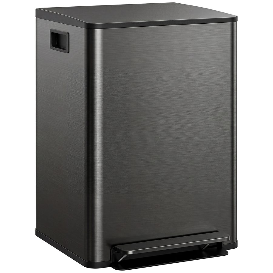 HOMCOM Mülleimer Küche 2x30 L Treteimer mit Softclose-Deckel Pedal Fingerabdruckfreie Edelstahl Mülltrennsystem mit 2 Fächer, recycelbare Abfälle, Abnehmbarer Inneneimer Schwarz, 47,7x37,5x66,8cm   Aosom von HOMCOM