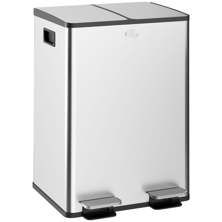 HOMCOM Mülleimer 2 x 28L Abfalleimer aus Edelstahl Mülltrennsystem mit Softclose Deckel, Herausnehmbare Inneneimer, Deodorant-Fächern Treteimer für Wohnung, Silber   Aosom von HOMCOM