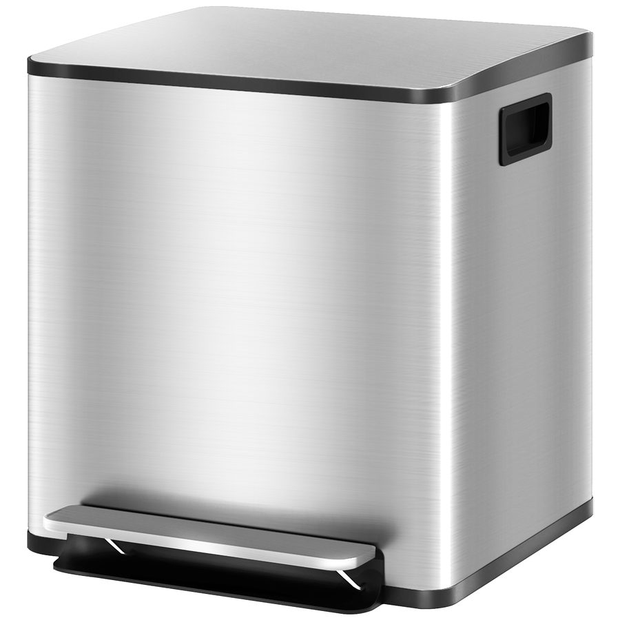 HOMCOM Küchenmülleimer 2 x 15L Mülltonne mit Pedal 2 Fächer, aus Edelstahl mit sanftem Verschluss, abnehmbare Eimer, 41,8L x 36,7B x 44H cm silber   Aosom von HOMCOM