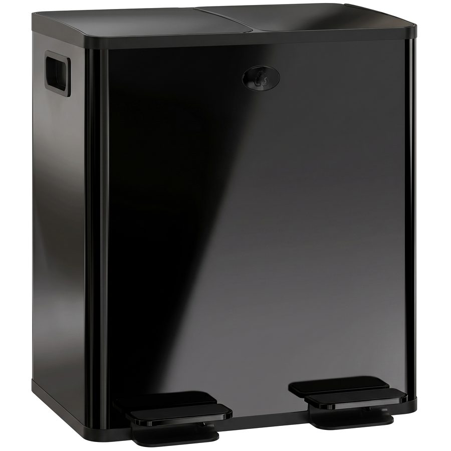 HOMCOM Mülleimer 2 x 20L Abfalleimer aus Edelstahl Mülltrennsystem mit Softclose Deckel, Herausnehmbare Inneneimer, Deodorant-Fächern Treteimer für Wohnung, Schwarz   Aosom von HOMCOM
