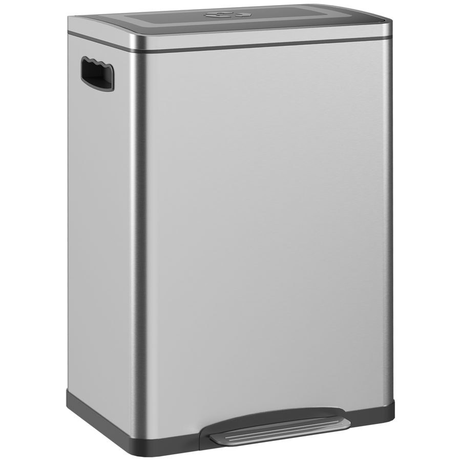 HOMCOM Mülleimer 40L Treteimer Abfalleimer mit Deckel und Fußpedal, Müllbehälter mit 2 Inneneimern, Soft-Close-Funktion für Wohnzimmer, Büro, Edelstahl, Silber, 40 x 34,8 x 59 cm   Aosom von HOMCOM