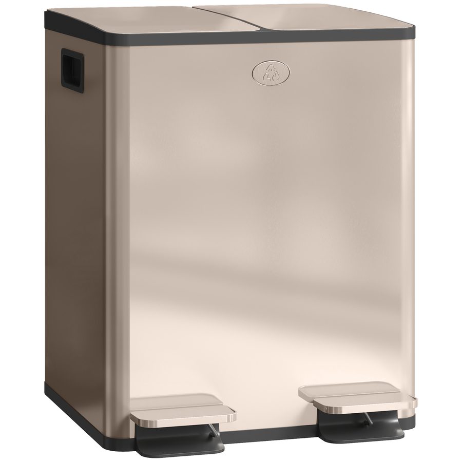 HOMCOM Doppel-Mülleimer 2 x 20 l, Edelstahl-Pedal-Mülleimer, herausnehmbare Inneneimer, Soft-Close-Deckel mit Offenhaltefunktion, fingerabdruckresistent, Gold   Aosom von HOMCOM
