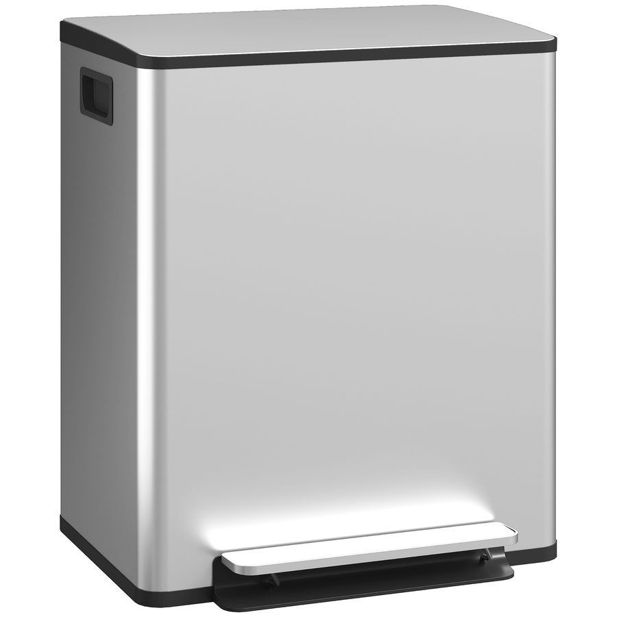 HOMCOM Mülleimer mit Doppelkammer 2 x 25L, Treteimer aus Edelstahl für Mülltrennung, Inneneimer, Soft-Close-Deckel mit Offenhaltefunktion, Griffe, silber   Aosom von HOMCOM