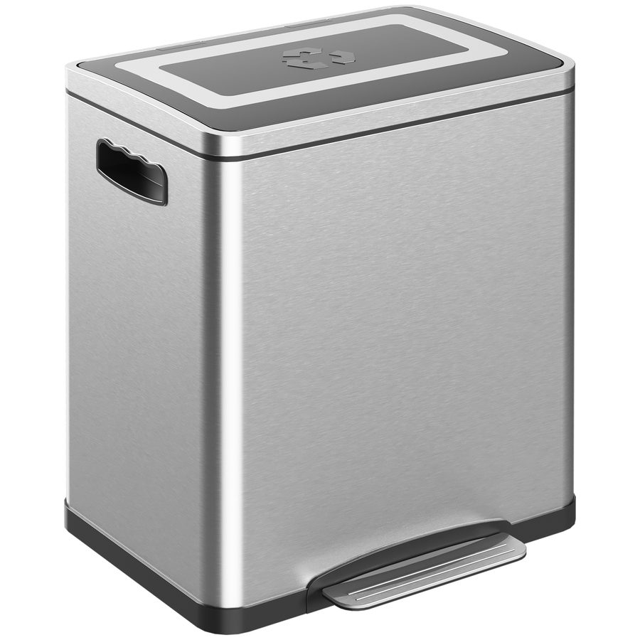 HOMCOM Mülleimer für die Küche mit 2 x 15L, Pedal Mülltrennung in 2 Fächern, aus Edelstahl mit leisem Schließdeckel, herausnehmbaren Eimern, 40L x 34,8B x 47,5H cm, Silber   Aosom von HOMCOM