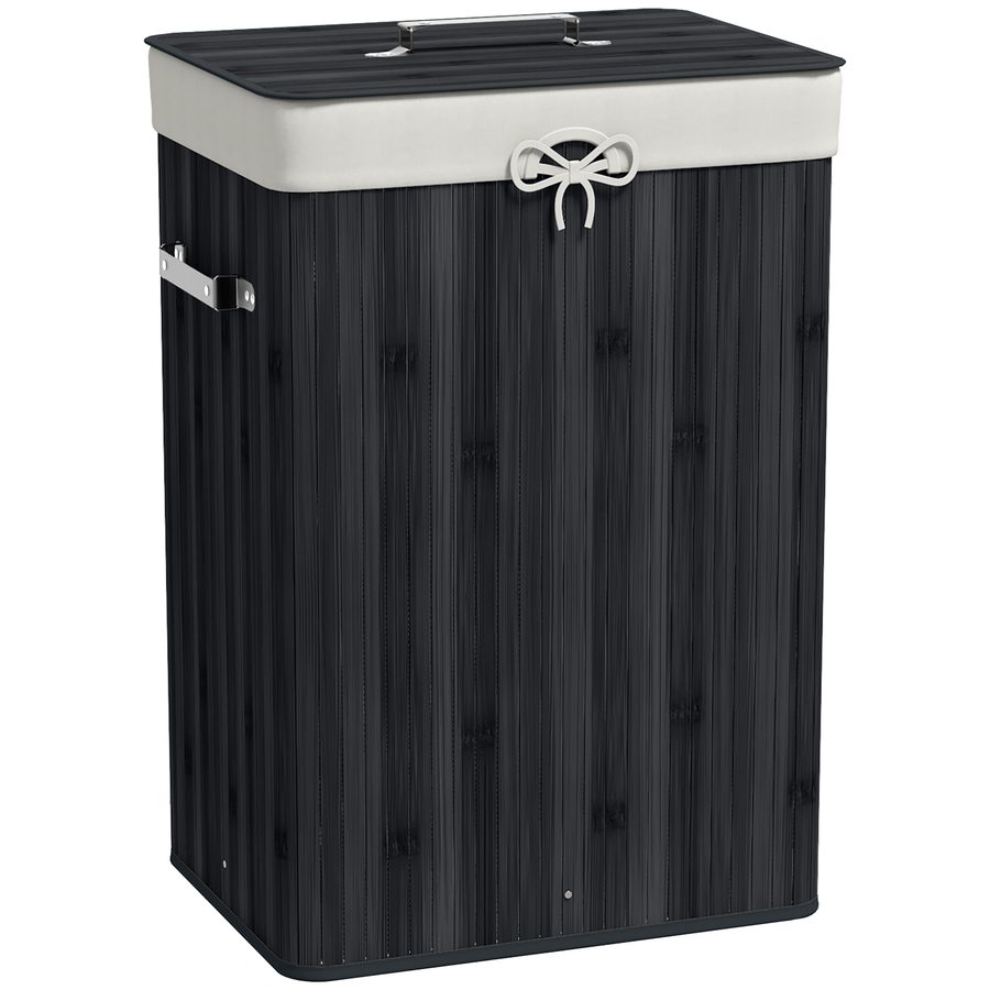 HOMCOM Wäschekorb schmal mit Deckel 72L Wäschesammler mit Griff, herausnehmbarer Wäschesack, Wäschebox für Waschküche Schlafzimmer Badezimmer, Schwarz   Aosom von HOMCOM