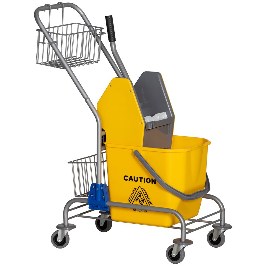 HOMCOM Putzwagen Reinigungswagen 26 Liter Wischwagen mit Wringer, Haushaltswagen mit Rollen, Haken für Mopp Gelb   Aosom von HOMCOM