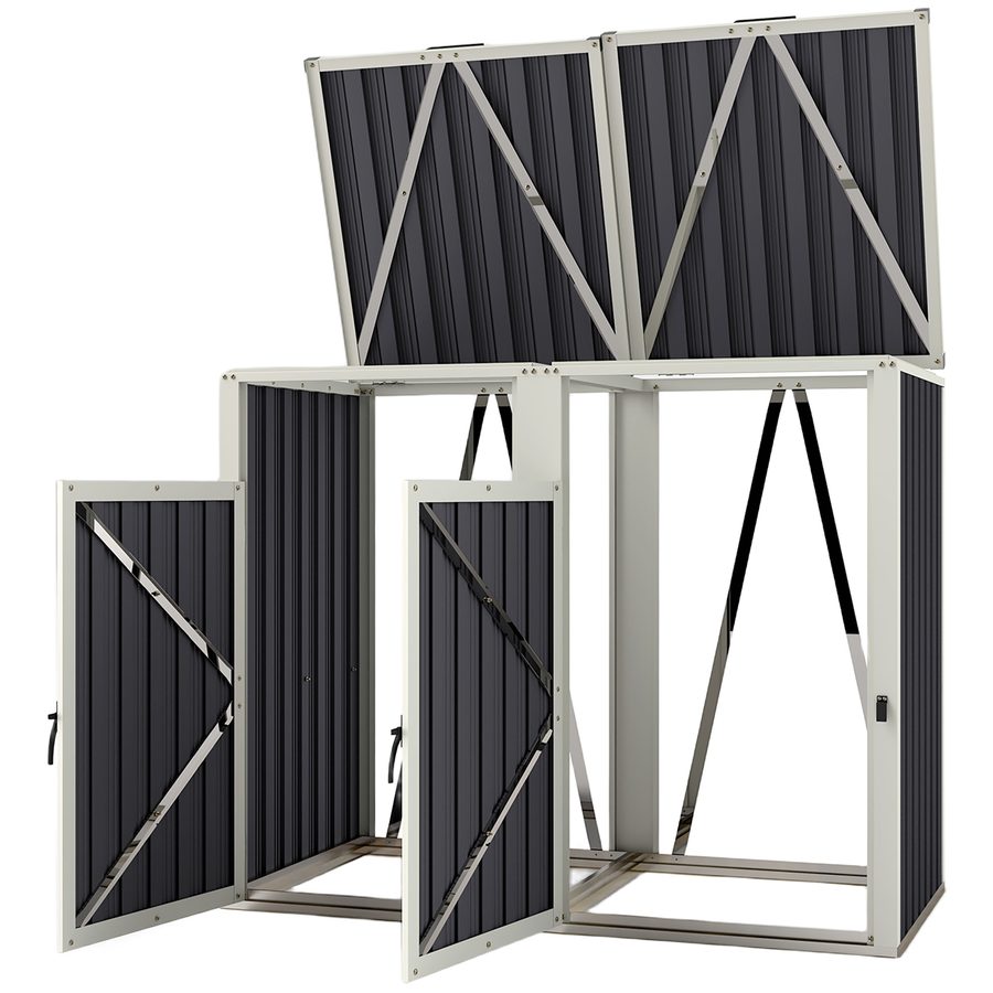 Outsunny Mülltonnenverkleidung für 2 Behälter à 240L, Außenabdeckung für Mülltonnen, Türen mit Griffen, 180° Klappdeckel, feuerverzinkter Stahl, 73 x 81 x 122 cm, Dunkelgrau   Aosom von Outsunny