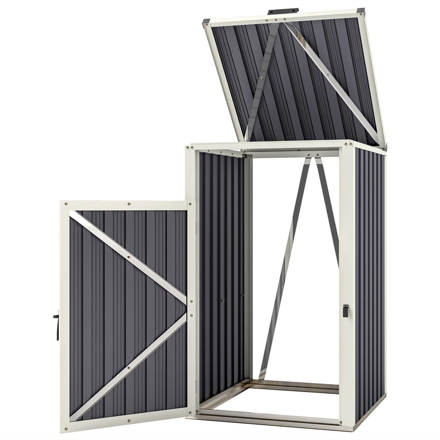 Outsunny Abdeckung für 1 Abfalltonne 240L, Außenabdeckung für Abfalltonne, Tür mit Griff, 180° klappbarer Deckel, feuerverzinkter Stahl, 73 x 81 x 122 cm, dunkelgrau   Aosom von Outsunny