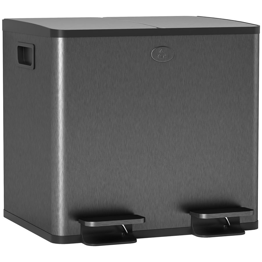 HOMCOM Mülleimer 2 x 15L Abfalleimer aus Edelstahl Mülltrennsystem mit Softclose Deckel, Herausnehmbare Inneneimer, Deodorant-Fächern Treteimer für Wohnung, Schwarz   Aosom von HOMCOM