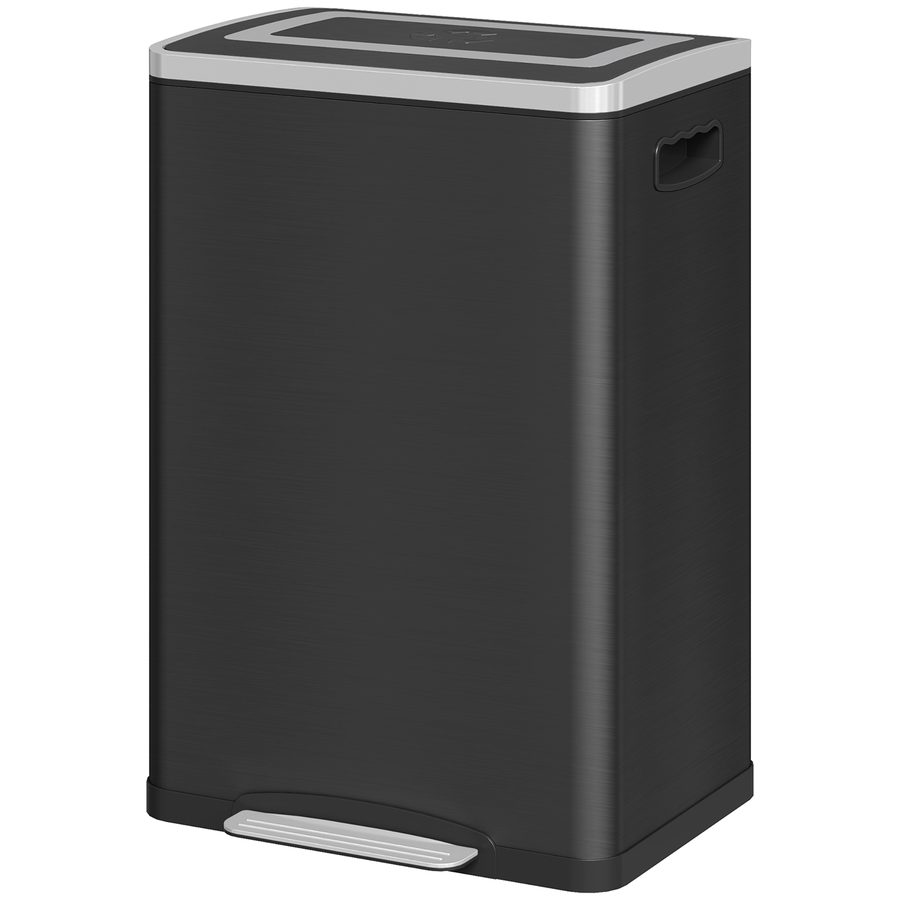 HOMCOM Mülleimer mit Doppelabteil 2 x 20L, Pedal-Mülleimer für die Küche, 2 herausnehmbare Inneneimer, Soft-Close-Deckel und integrierte Griffe, anti-Fingerabdruck, Edelstahl, schwarz   Aosom von HOMCOM
